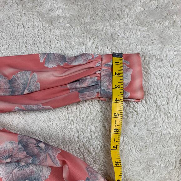 Vintage 70s Peach and Floral print long sleeved fit and flare maxi dress, med - Picture 11 of 11